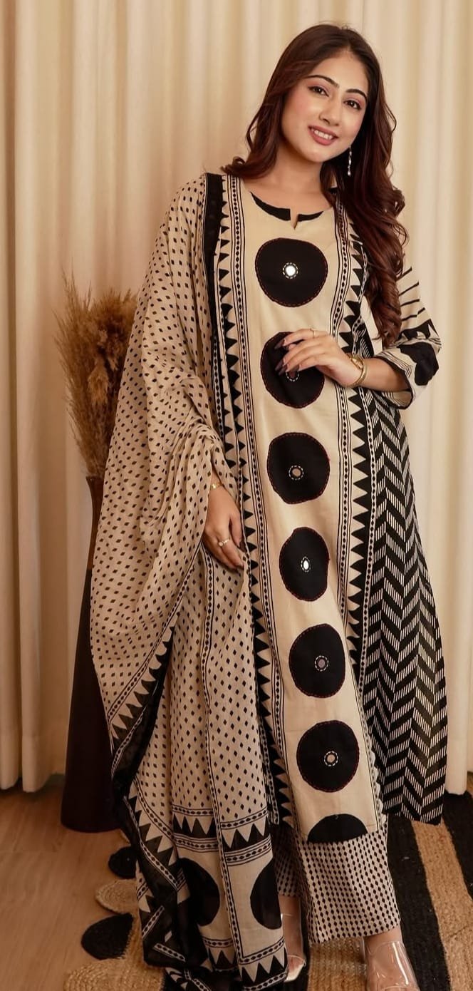 Black Elegant Ajrakh Cotton Suit Set